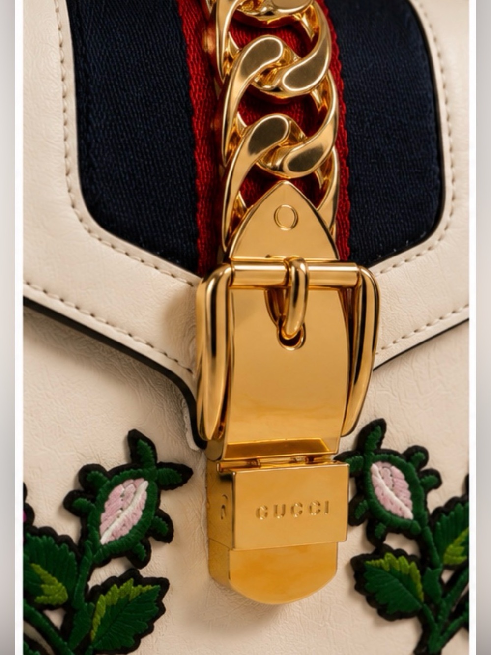 Rare Gucci Sylvie Floral Embroidered White Leather Top Handle Bag - Picture 5 of 9